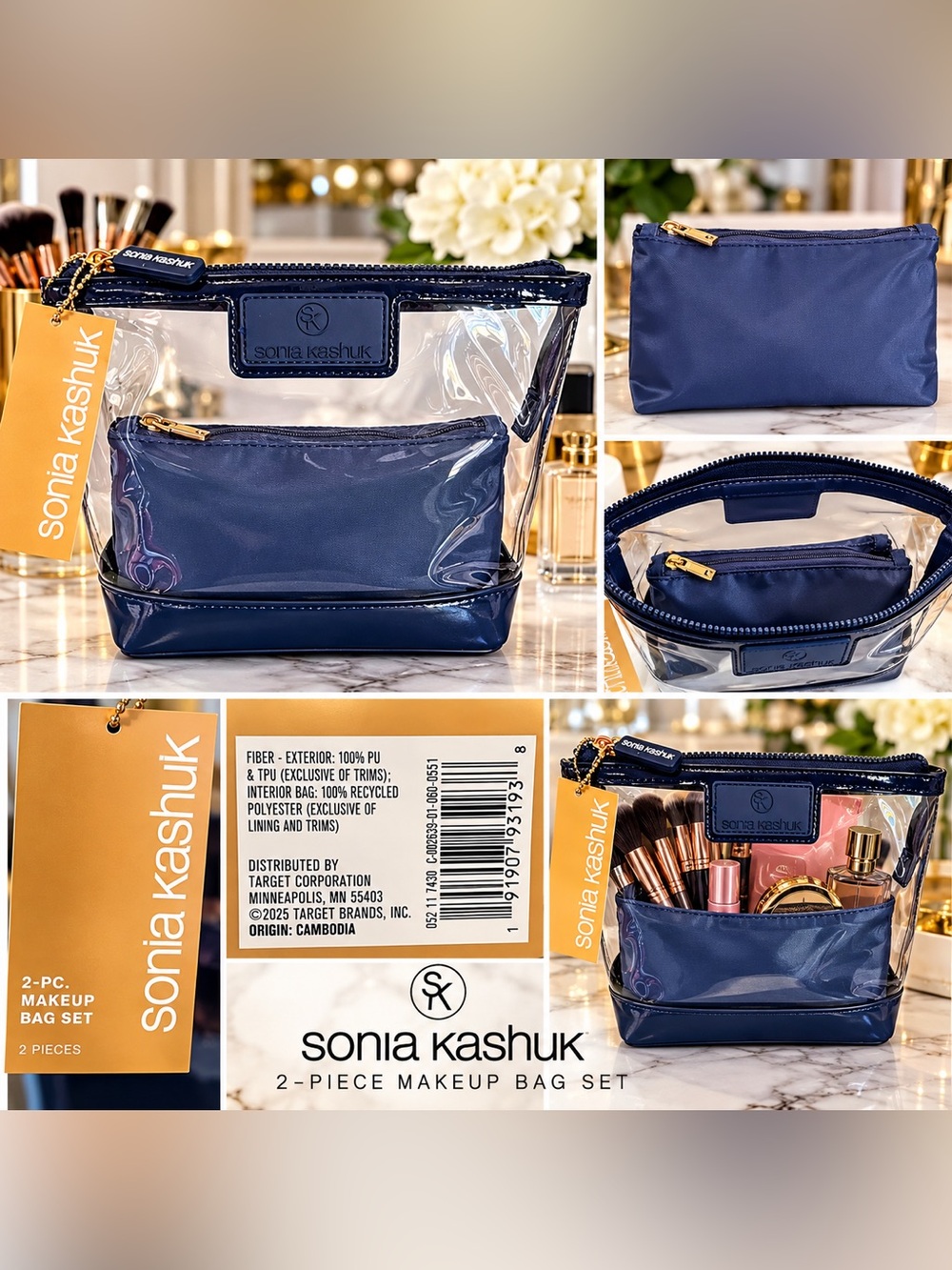 Sonia Kashuk Clear Makeup Bag Set with Navy Accent